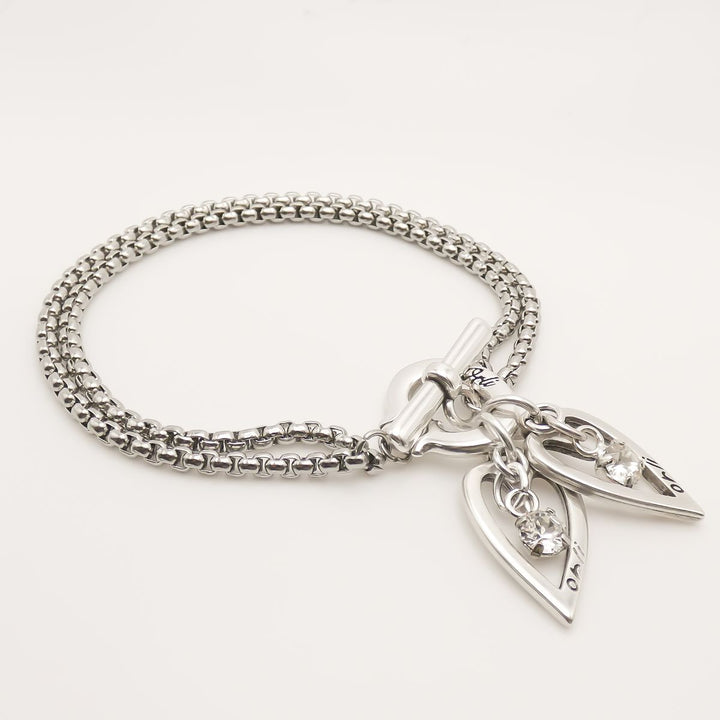 Twin Open Hearts & Crystals Double Chain Bracelet