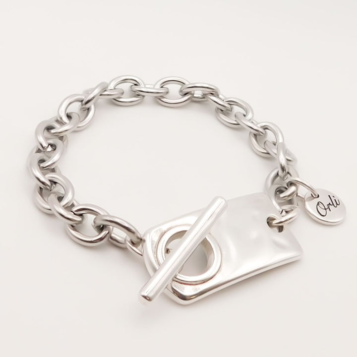Outlet- Hammered Rectangle T-bar Chunky Bracelet, Silver