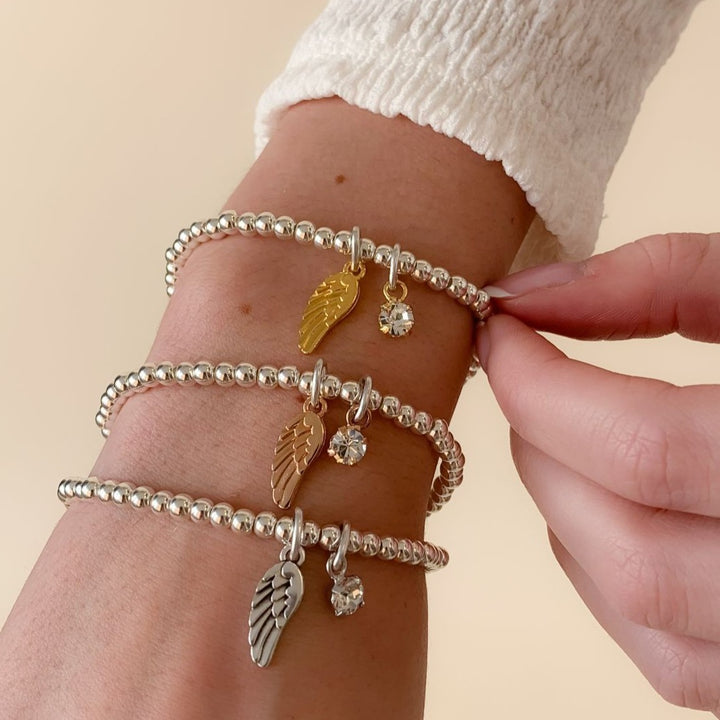 Angel Wing and Birthstone Personalised Beads Bracelet