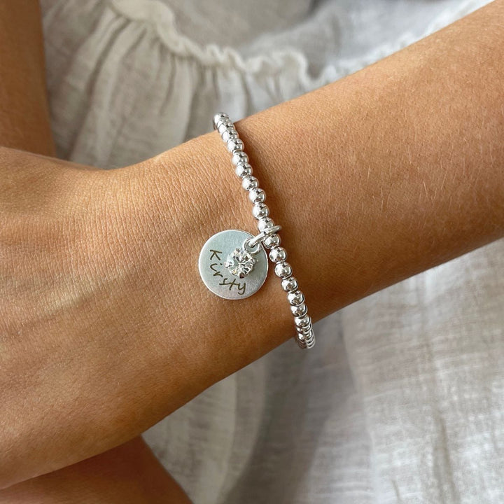 Lily Personalised Birthstone Beads Bracelet, Silver