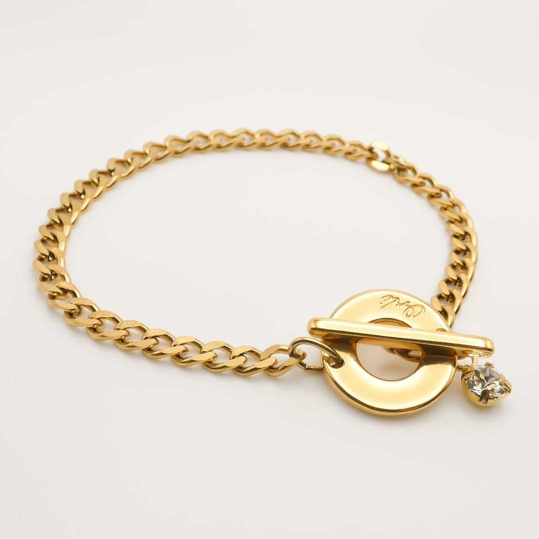 Outlet- Personalised Birthstone Curb Chain T-Bar Bracelet, Gold