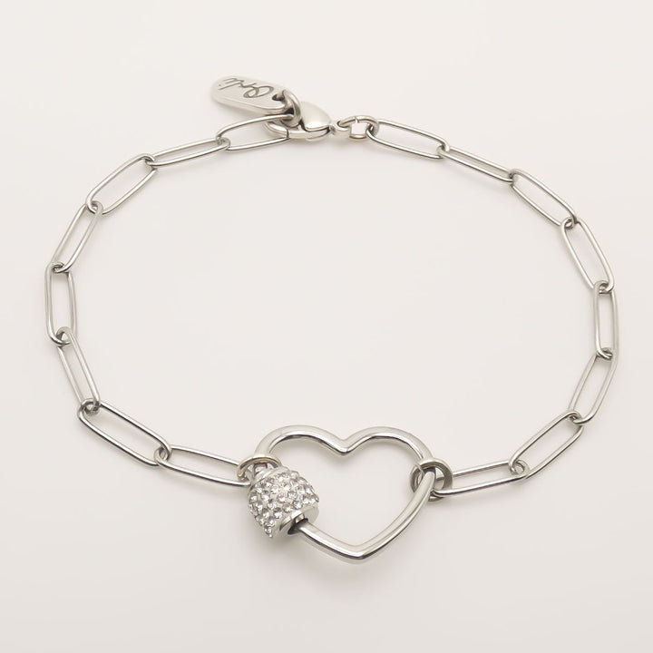 Crystal Heart Lock Bracelet, Silver