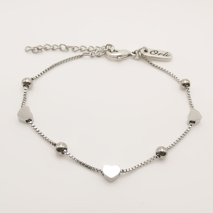 Heart and ball fine chain bracelet