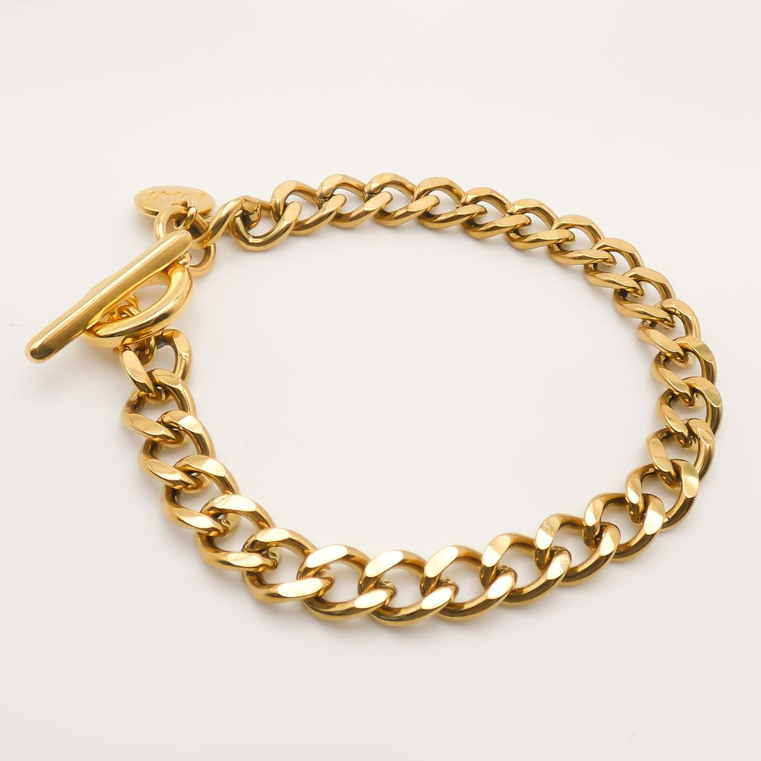 Outlet- Chunky Curb Chain T-Bar Bracelet, Gold