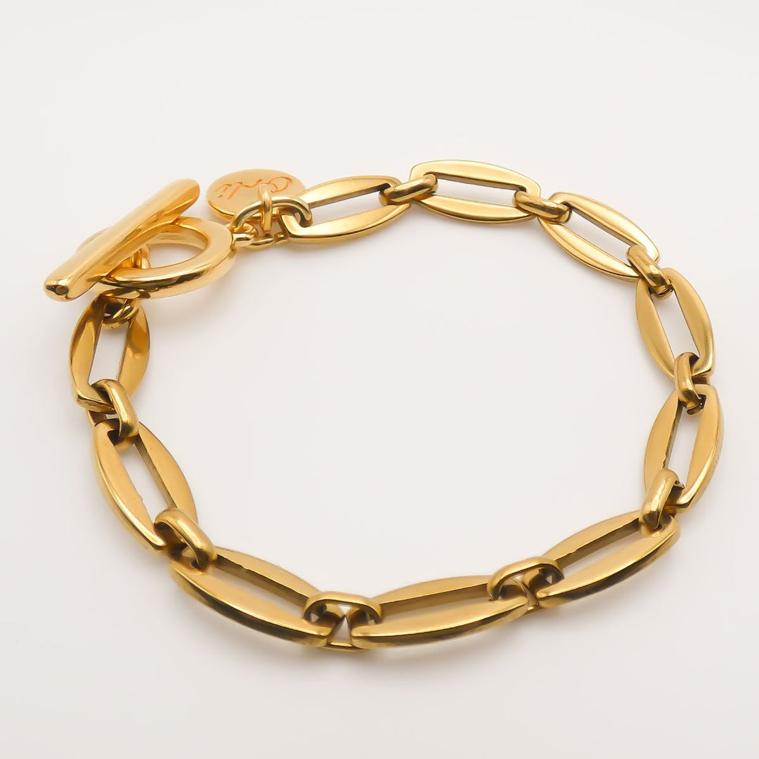 Long Link T-Bar Bracelet, Gold