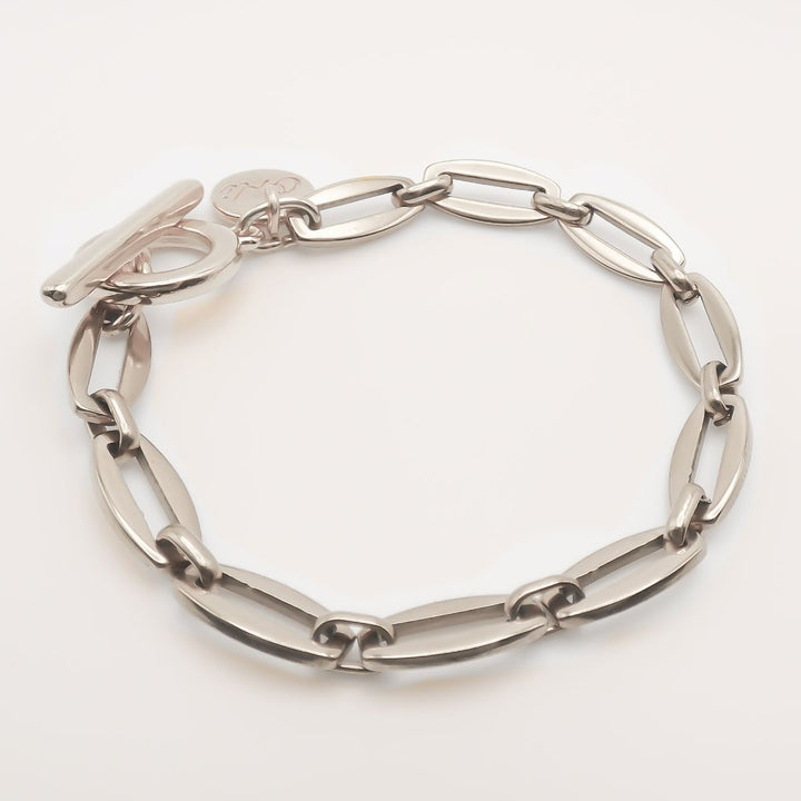 Long Link Chain T-Bar Bracelet, Silver