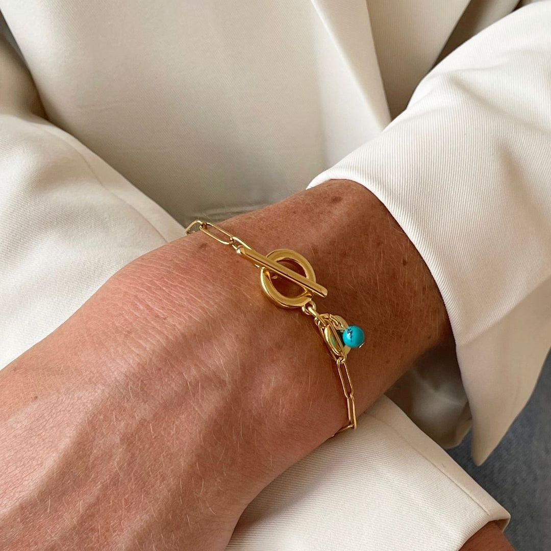 Outlet- Gracie bracelet with Turquoise Stone, Gold
