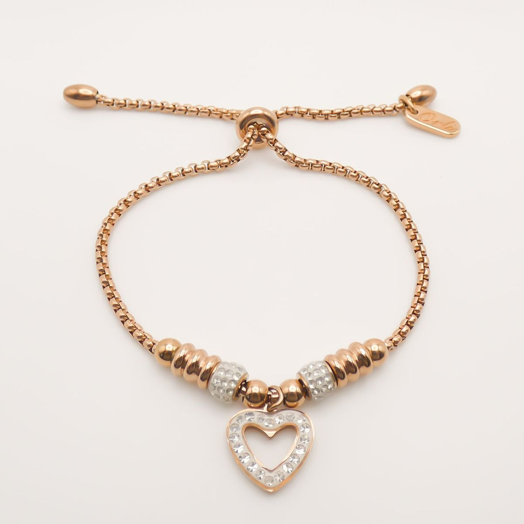 Outlet- Adjustable Crystal Heart Bracelet, Rose Gold