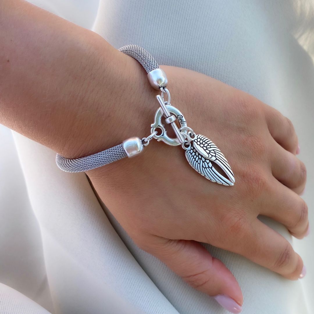Outlet- Twin angel wings mesh chain bracelet