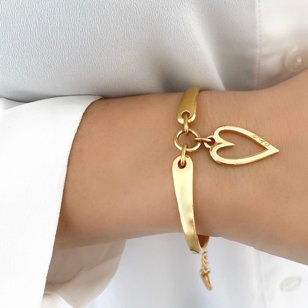 Crystal Heart Lock Bracelet, Gold – Orli Jewellery