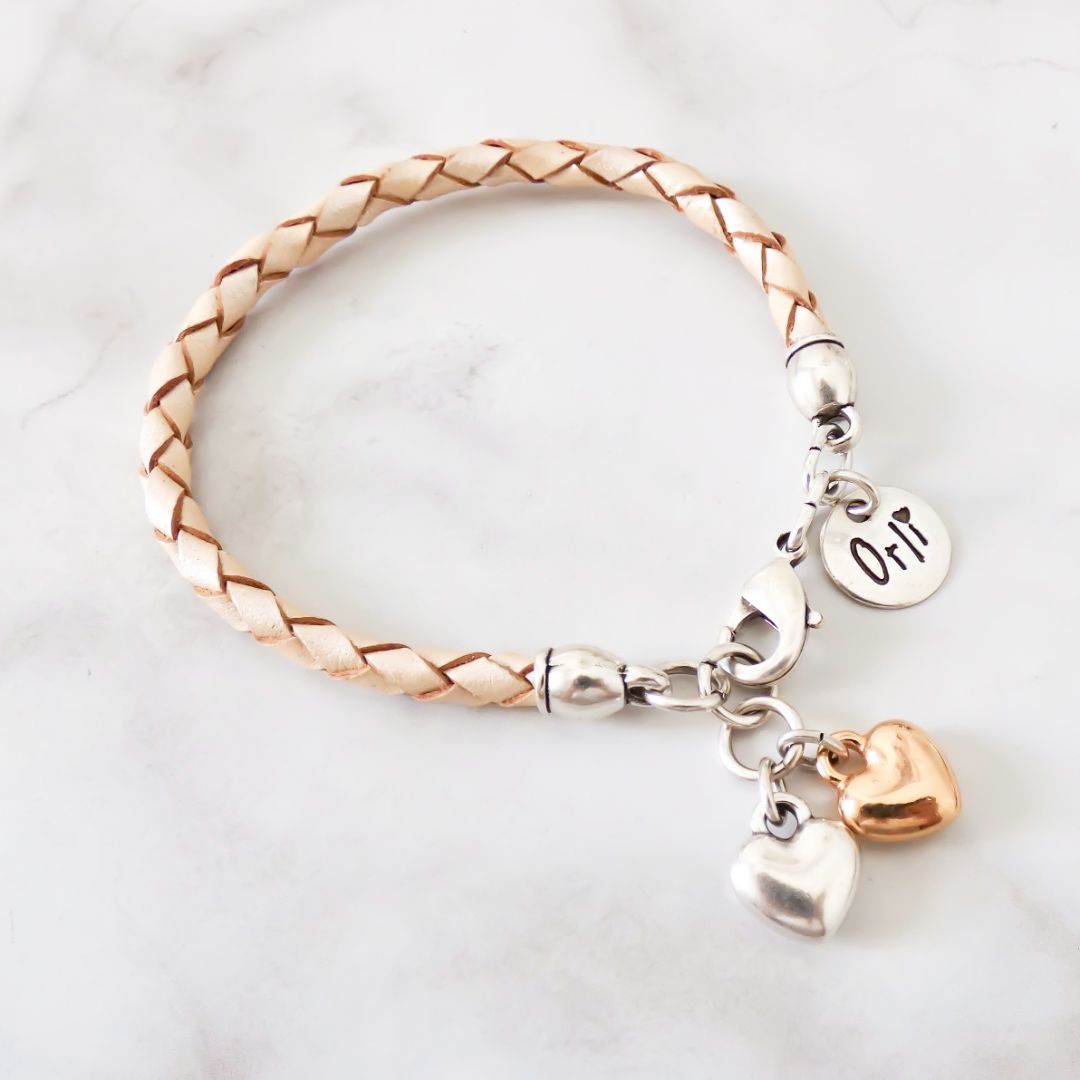 Outlet- Twin Hearts Friendship Bracelet, Two Tone & Pearlised Nude