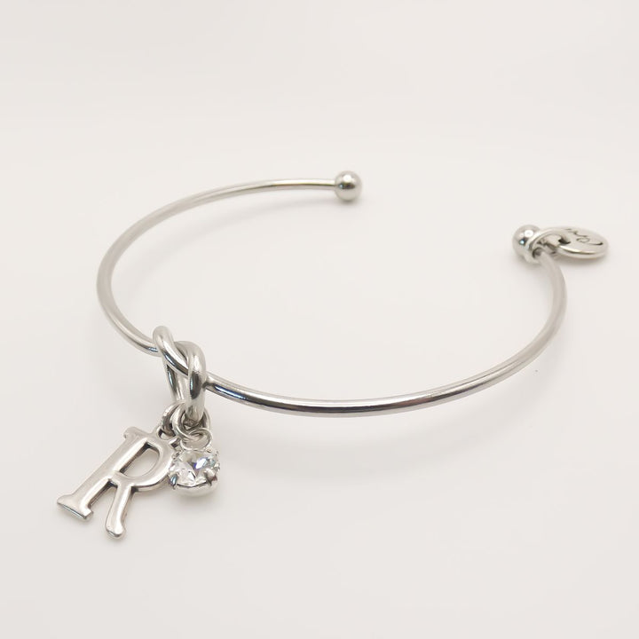 Personalised Knotted Bangle with Initial & Birthstone, Silver
