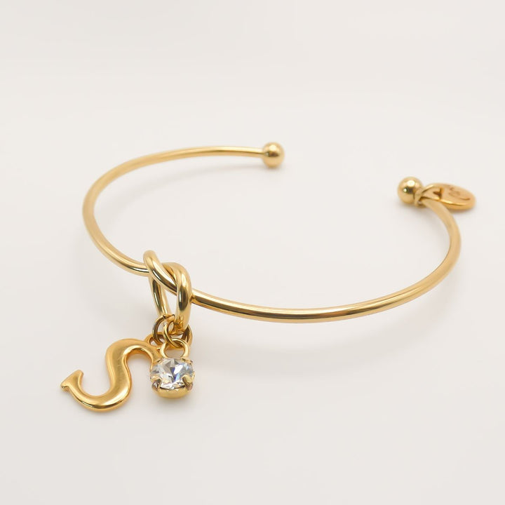 Personalised Knotted Bangle with Initial & Birthstone, Gold