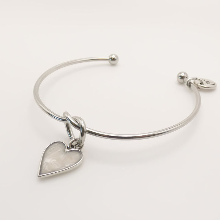 Knotted Bangle with Marble Heart, Silver