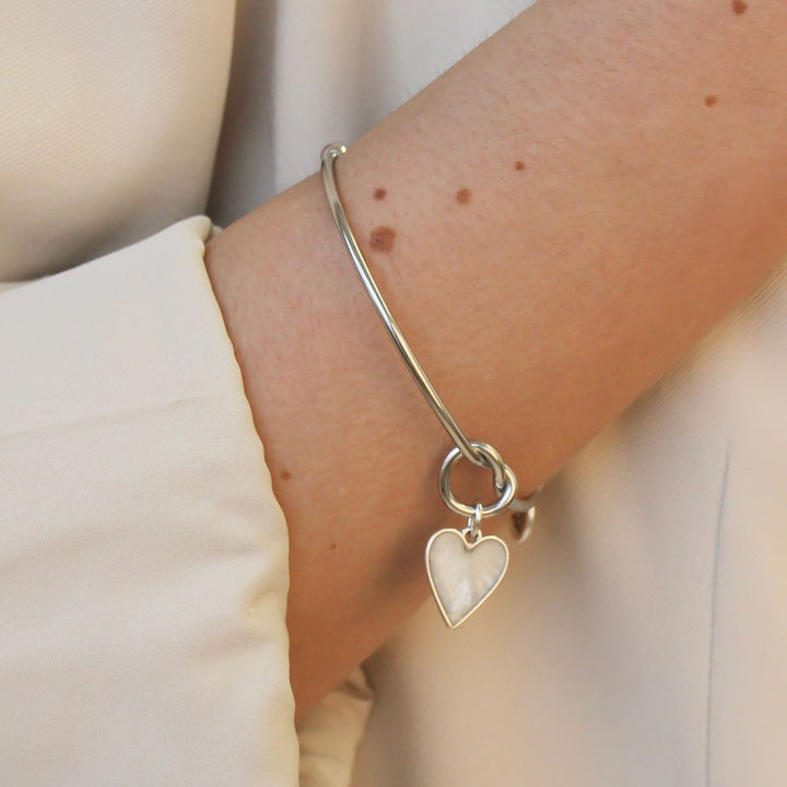 Knotted Bangle with Marble Heart, Silver