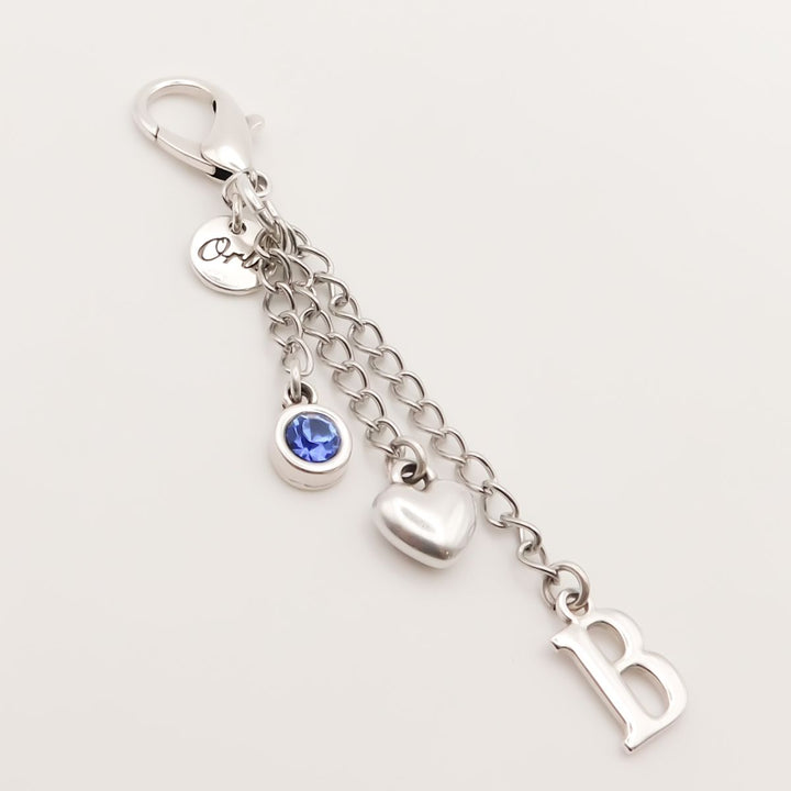 Initial and birthstone personalised keyring
