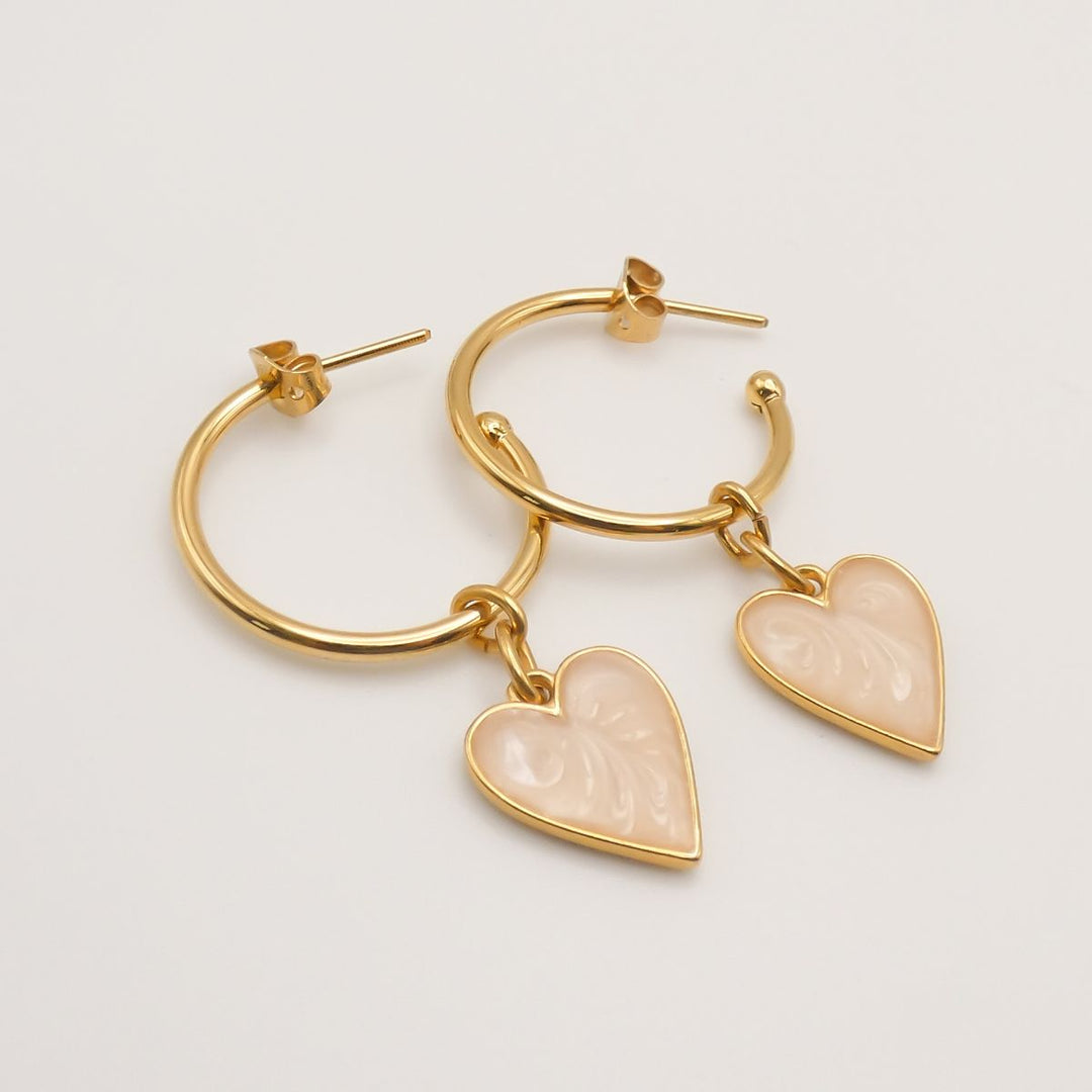 Outlet- Marble Heart Hoop Earrings, Gold