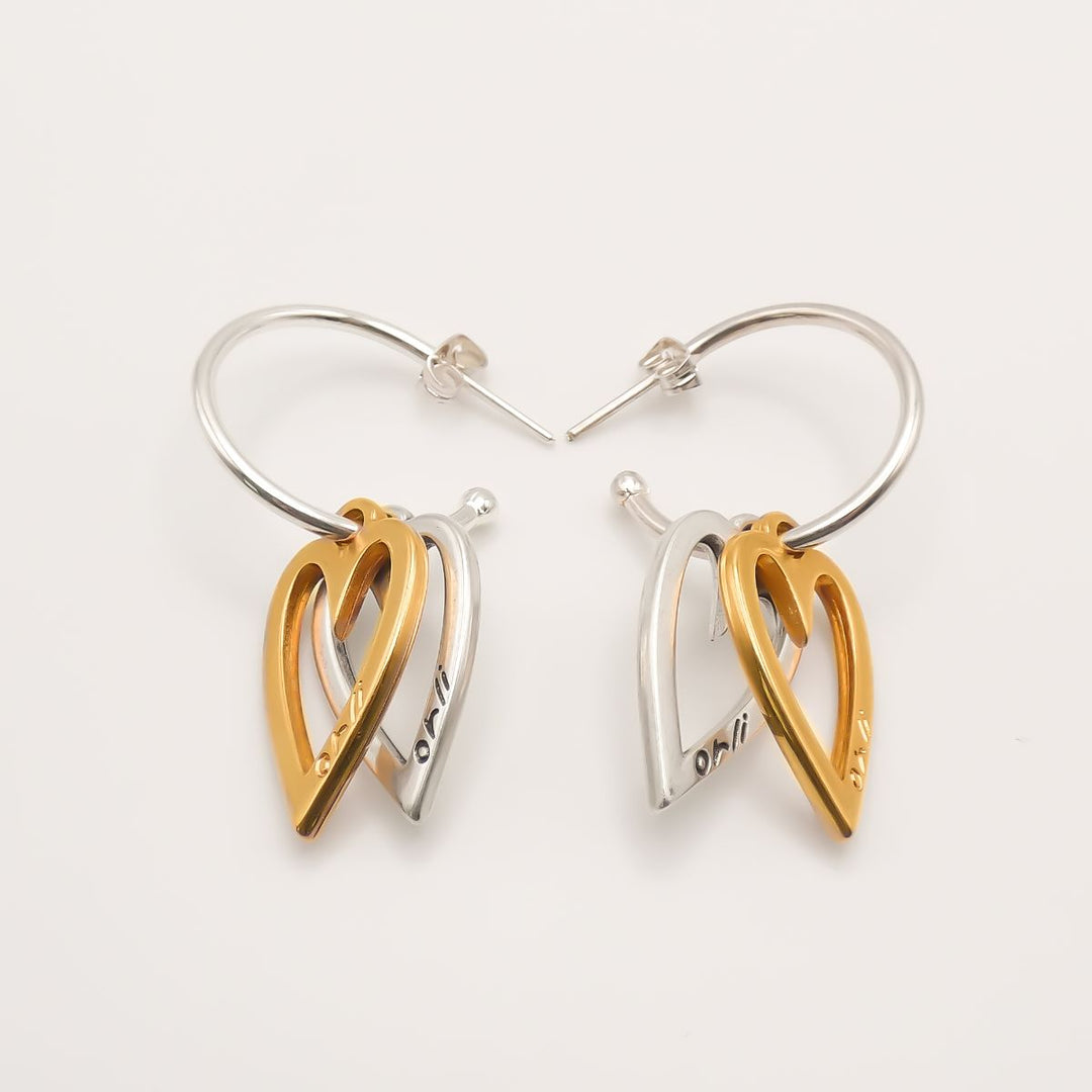 Twin Open Heart Hoop Earrings, Silver & Gold