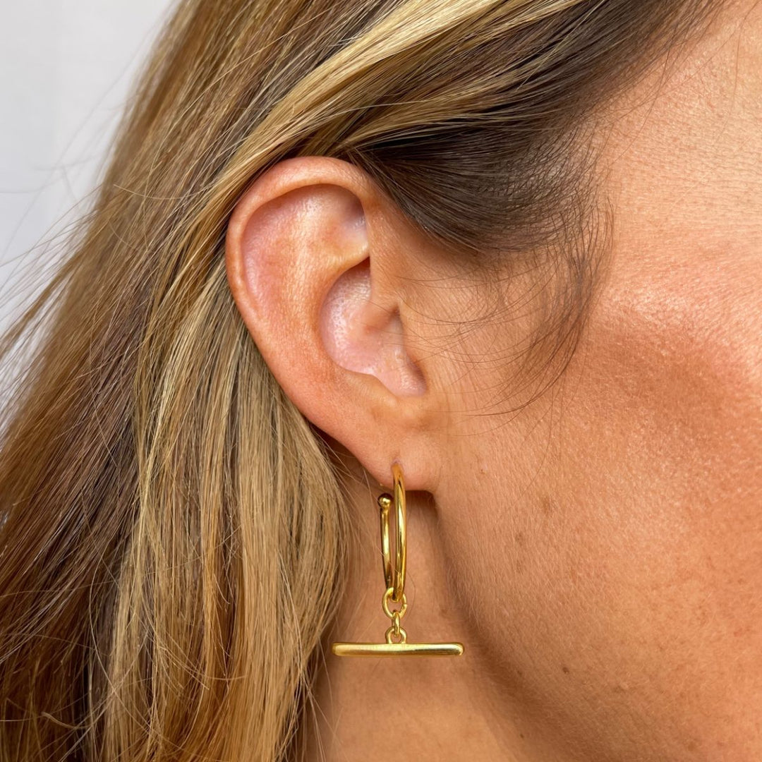 Outlet- T-Bar Hoop Earrings, Gold