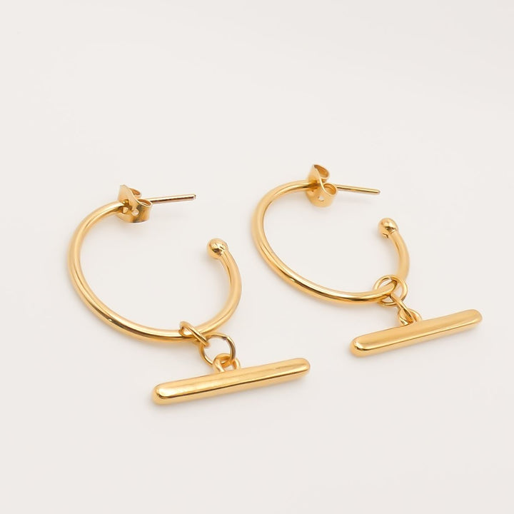 Outlet- T-Bar Hoop Earrings, Gold