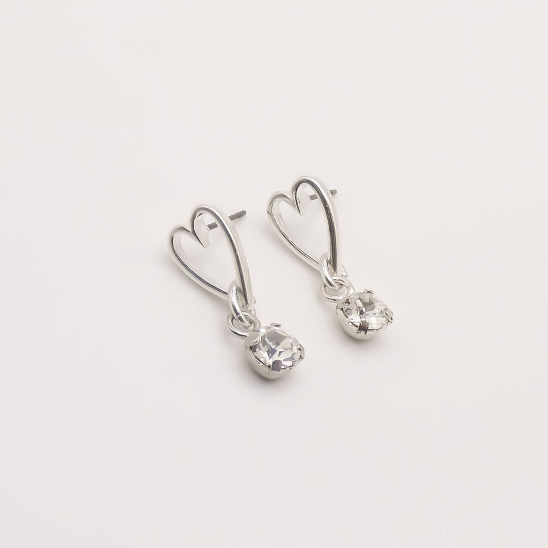 Personalised Open Heart & Birthstone Stud earrings, Silver