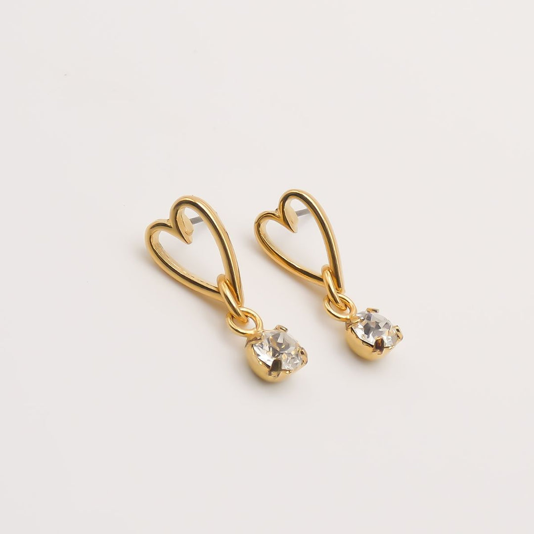 Personalised Open Heart & Birthstone Stud earrings, Gold