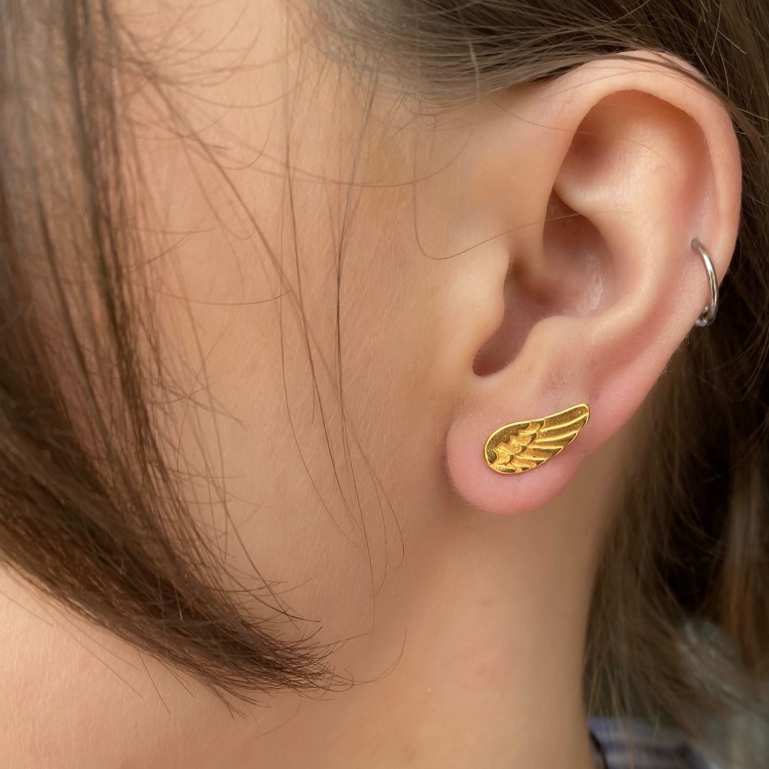 Outlet- Mini Angel Wing Stud Earrings, Gold
