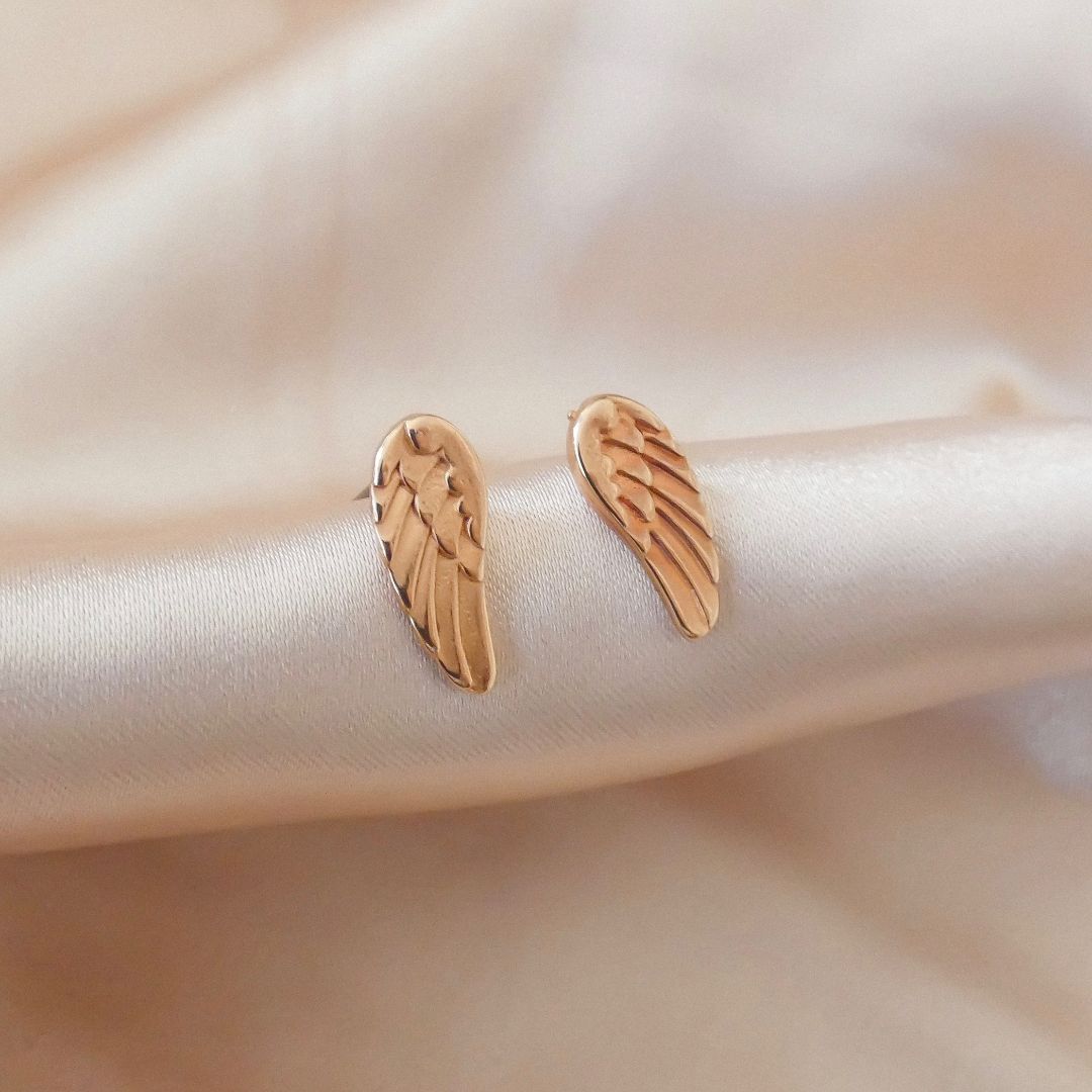 Outlet- Mini Angel Wing Stud Earrings, Rose gold