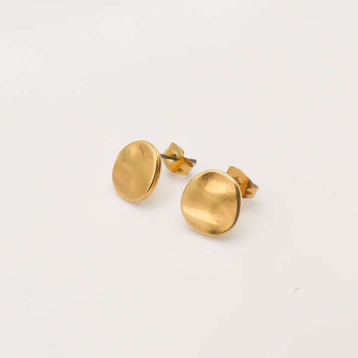Hammered Disc Stud Earrings, Gold