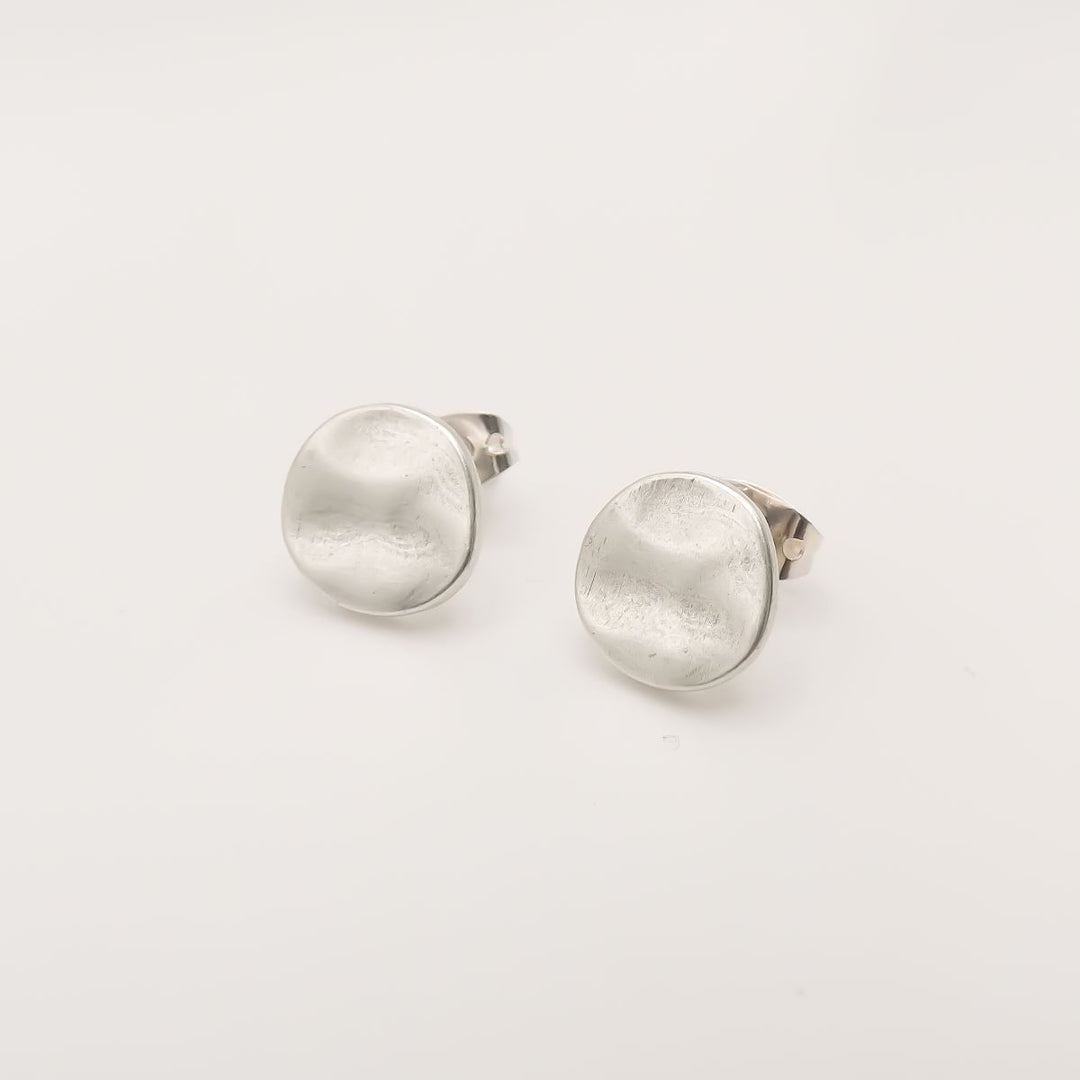 Hammered Circle Stud Earrings, Silver