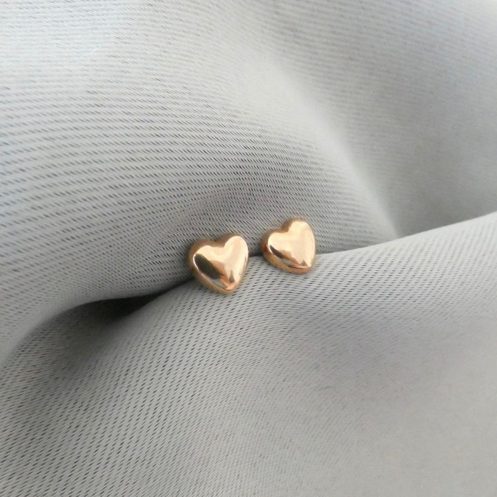 Outlet- Puffed Heart Studs, Rose Gold