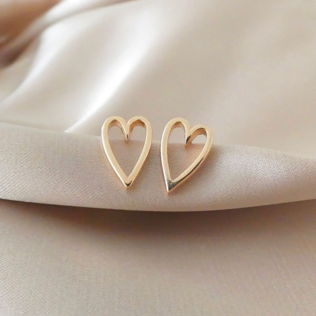 Outlet- Open Heart Stud Earrings, Rose Gold