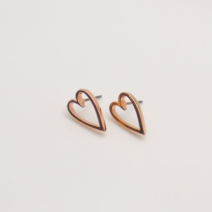Outlet- Open Heart Stud Earrings, Rose Gold