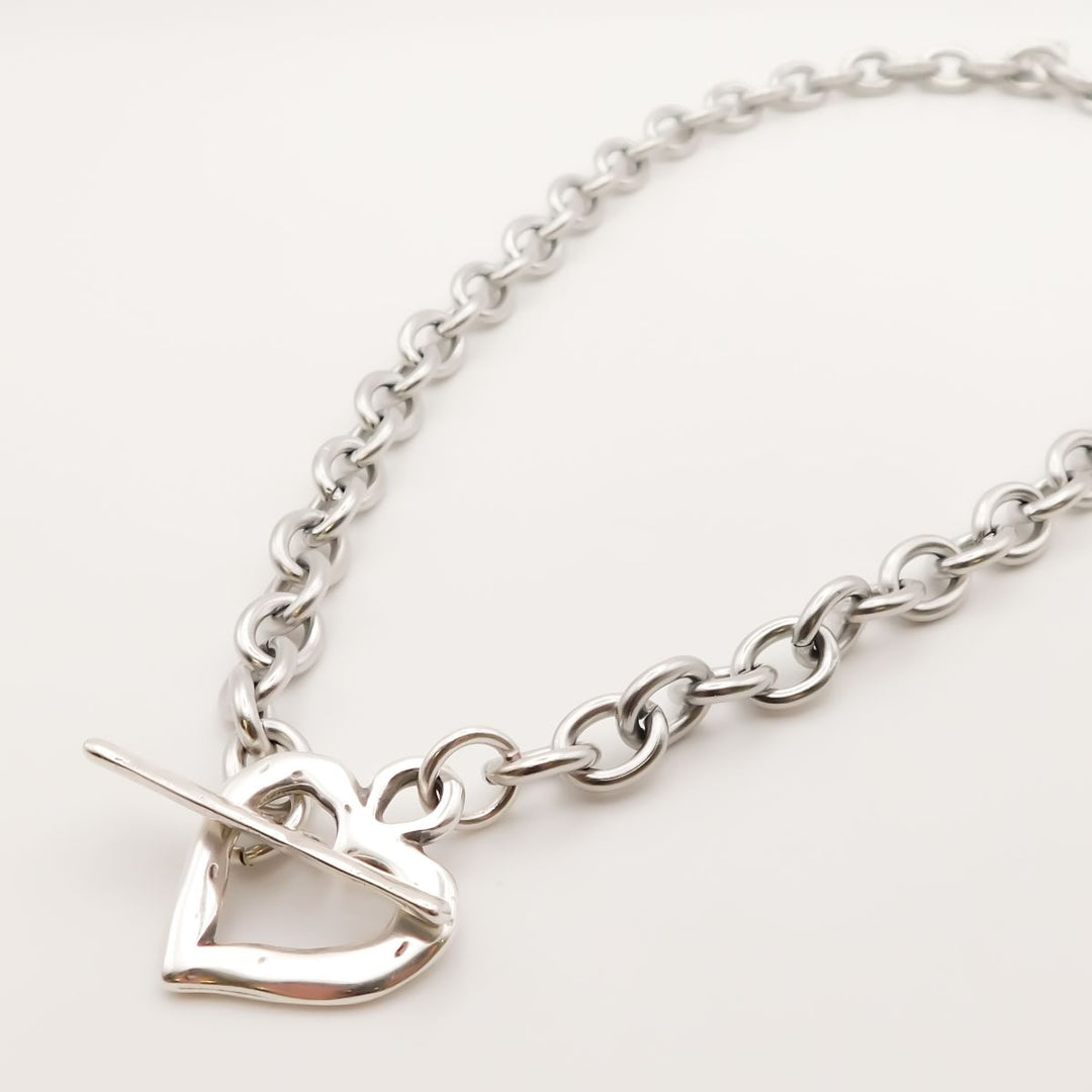 Hammered Heart T-bar Necklace