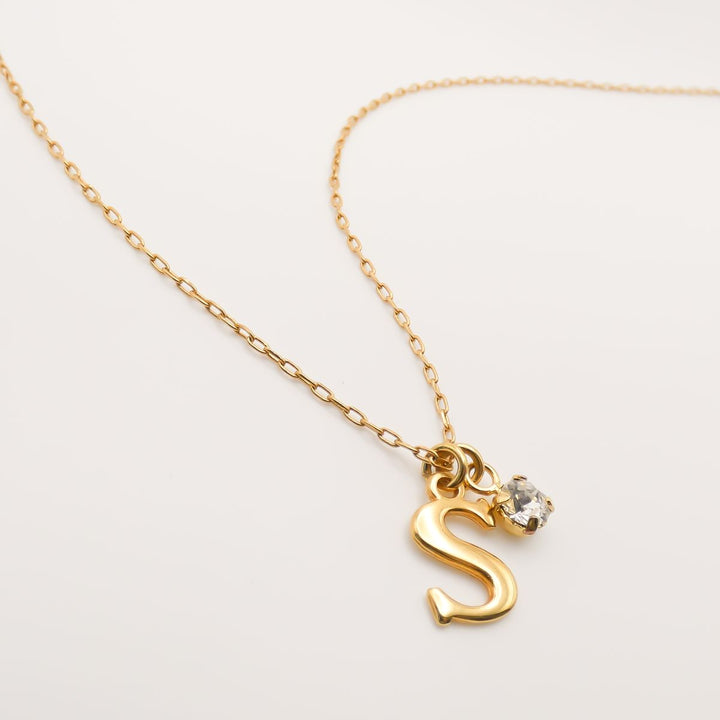 Initial and Birthstone Personalised Fine Necklace, Gold