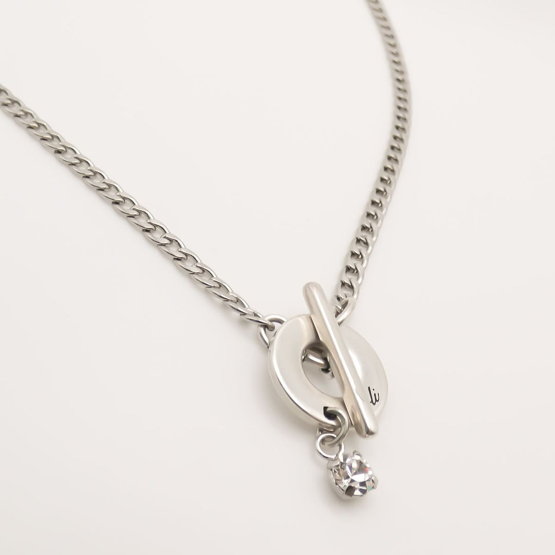 Personalised Birthstone Curb Chain T-Bar Necklace, Silver