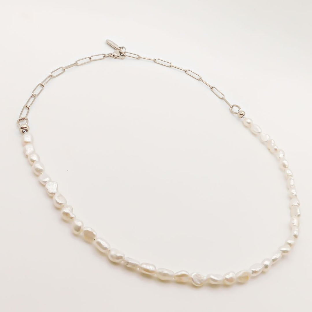 Seed Pearl Adjustable Necklace, Silver