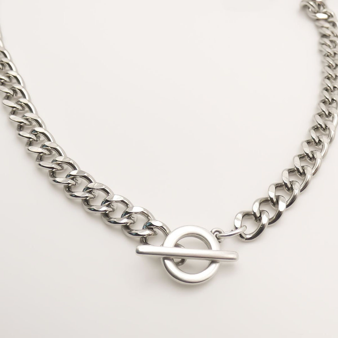 Chunky Curb T-Bar Necklace, Silver