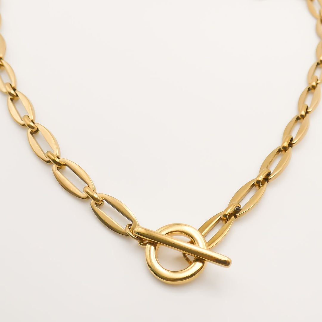 Long Link T-Bar Necklace, Gold