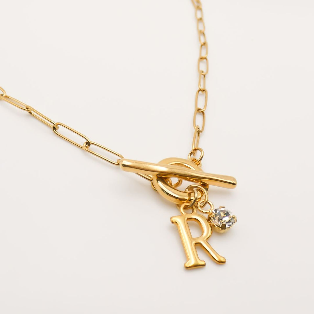 Gracie Personalised Initial & Birthstone necklace, Gold