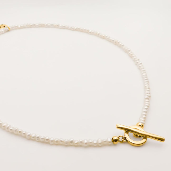 Pearl T-Bar Necklace, Gold