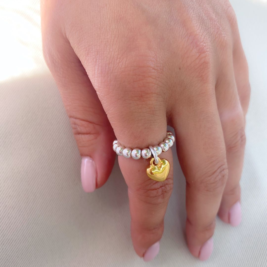 Mini Puffed Heart Beads Ring
