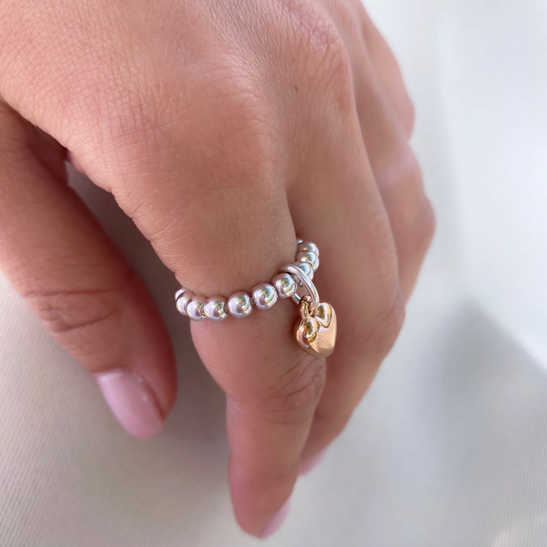 Mini Puffed Heart Beads Ring