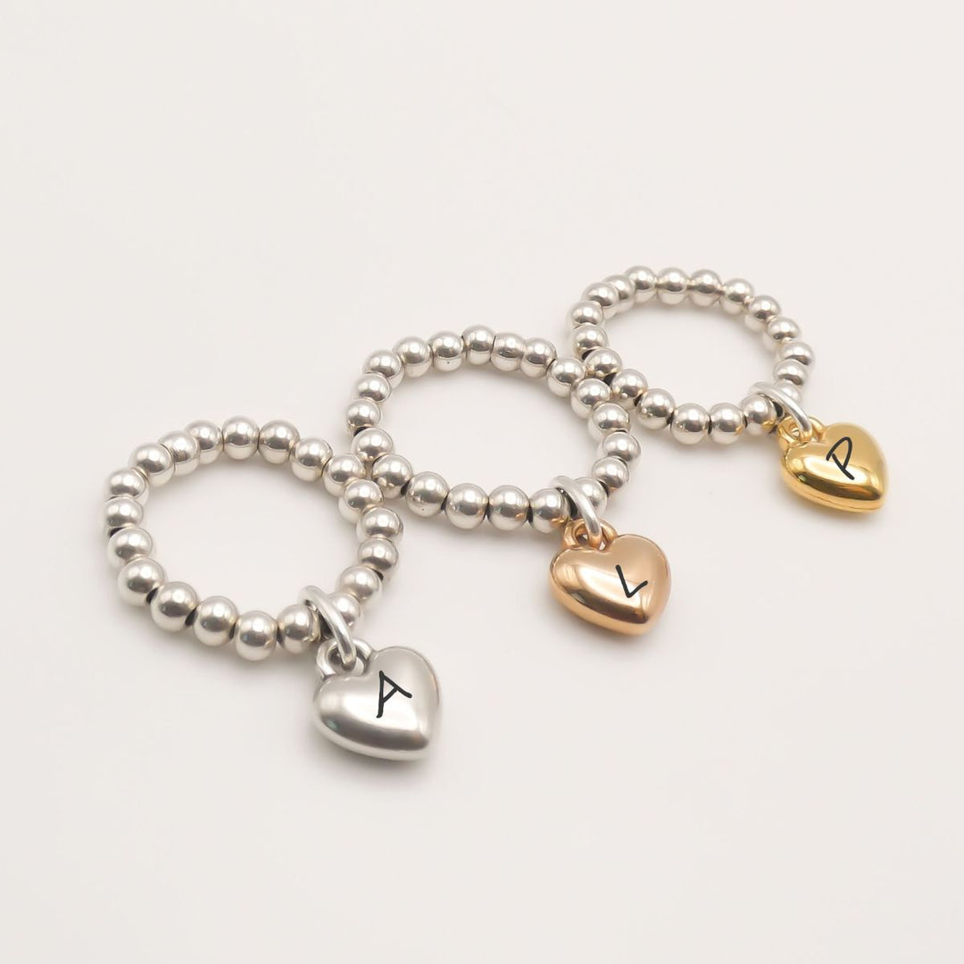 Personalised Puffed Heart Beads Ring