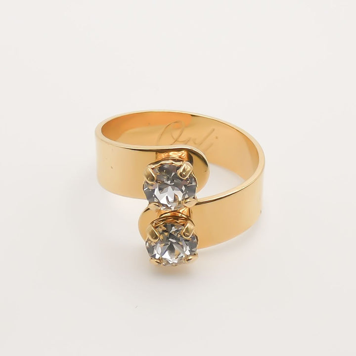 Personalised Twin Birthstone Crystal Ring, Gold