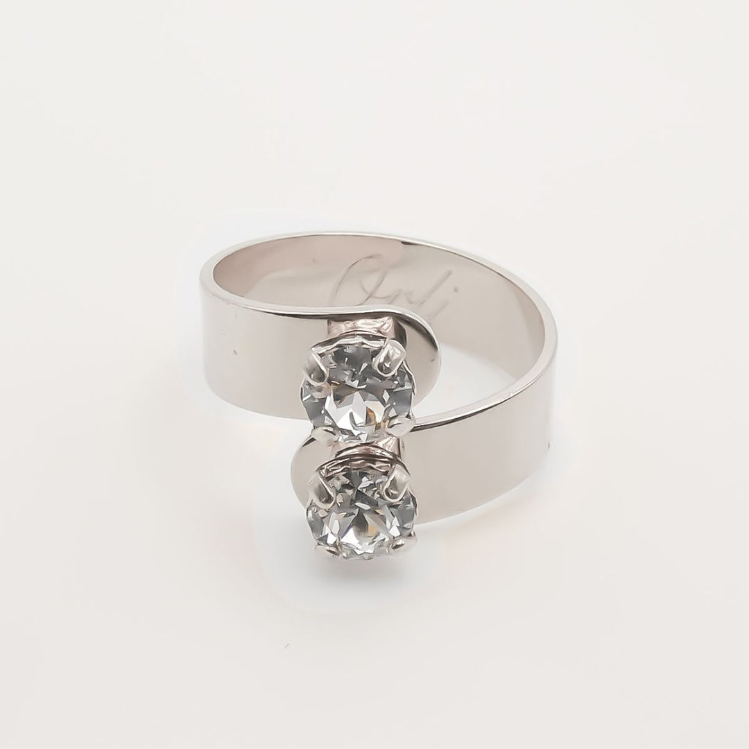 Personalised Twin Birthstone Crystal Ring, Silver