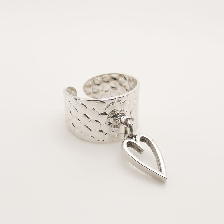 Hammered Charm Ring with Mini Open Heart
