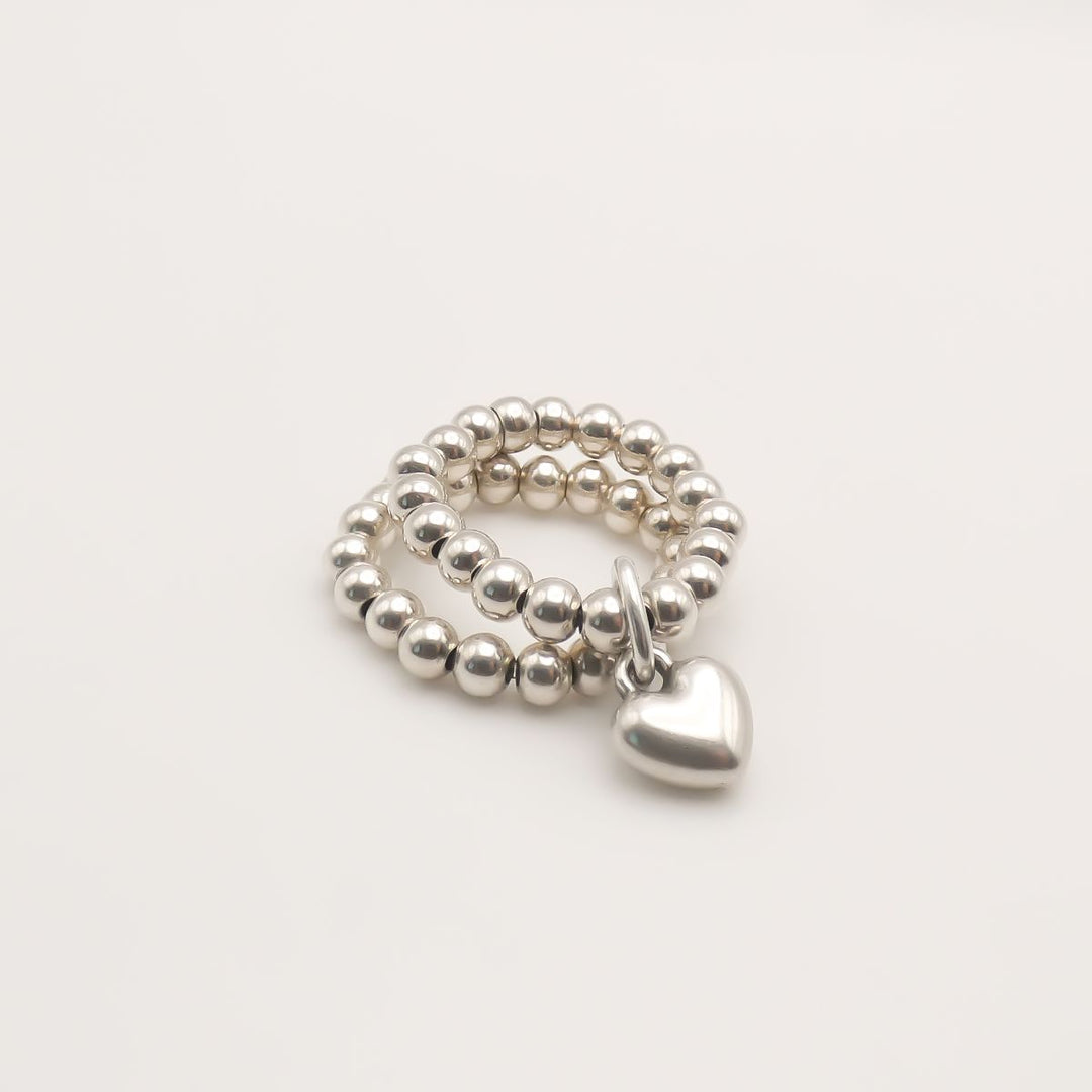 Set of 2- Puffed Heart & Essential Beads Ring