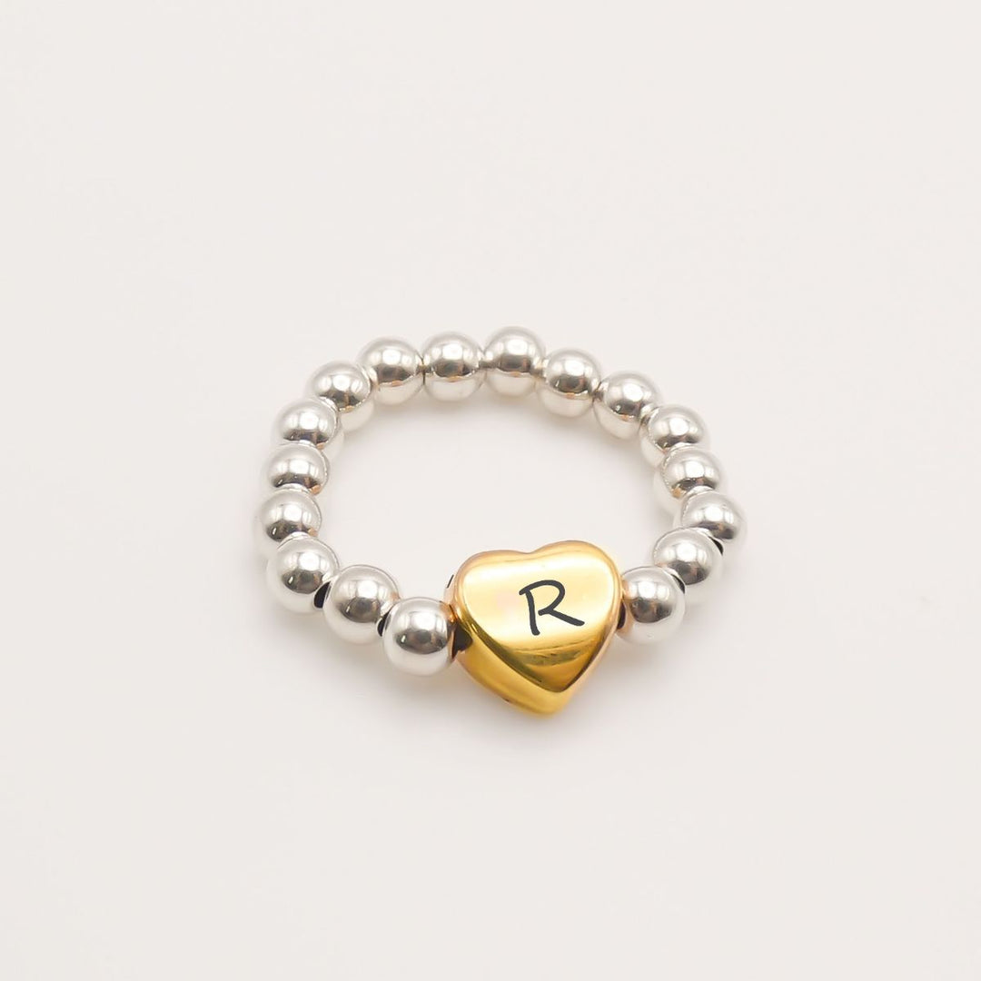 Beads & Glider Heart Personalised Ring, Silver & Gold