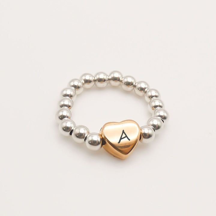 Beads & Glider Heart Personalised Ring, Silver & Rose Gold